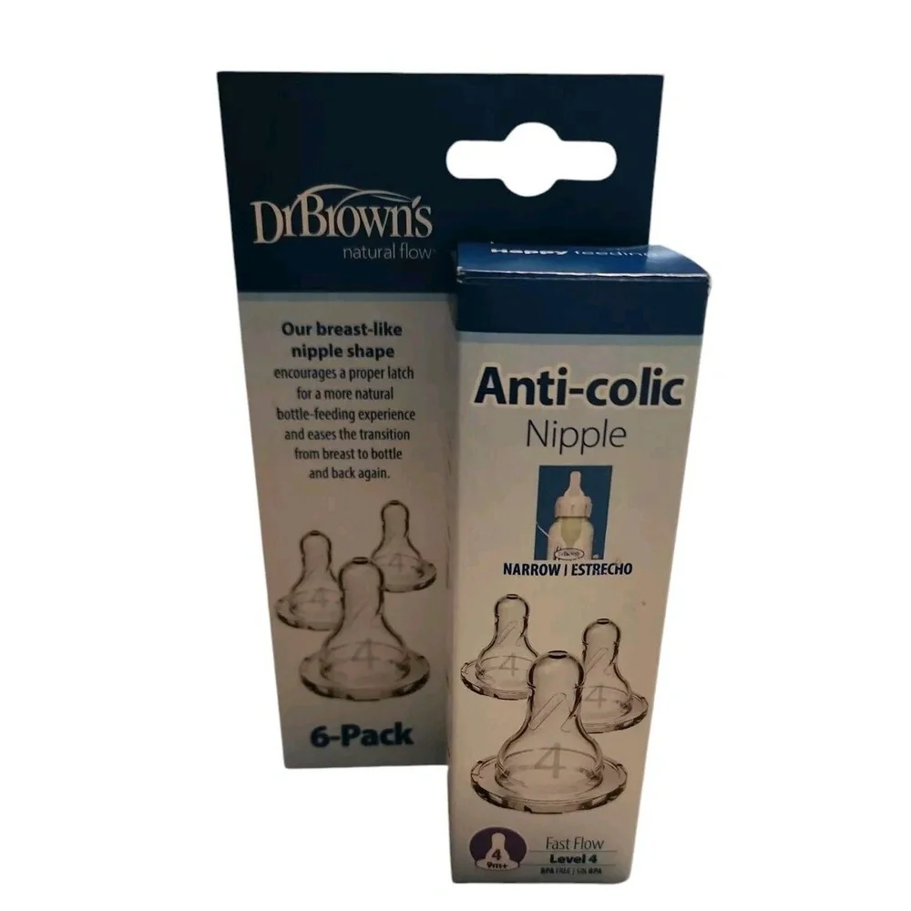 Dr Brown's Anti Colic Baby Bottle Nipple 6 Pack Narrow Fast Flow Level 4 Nipples